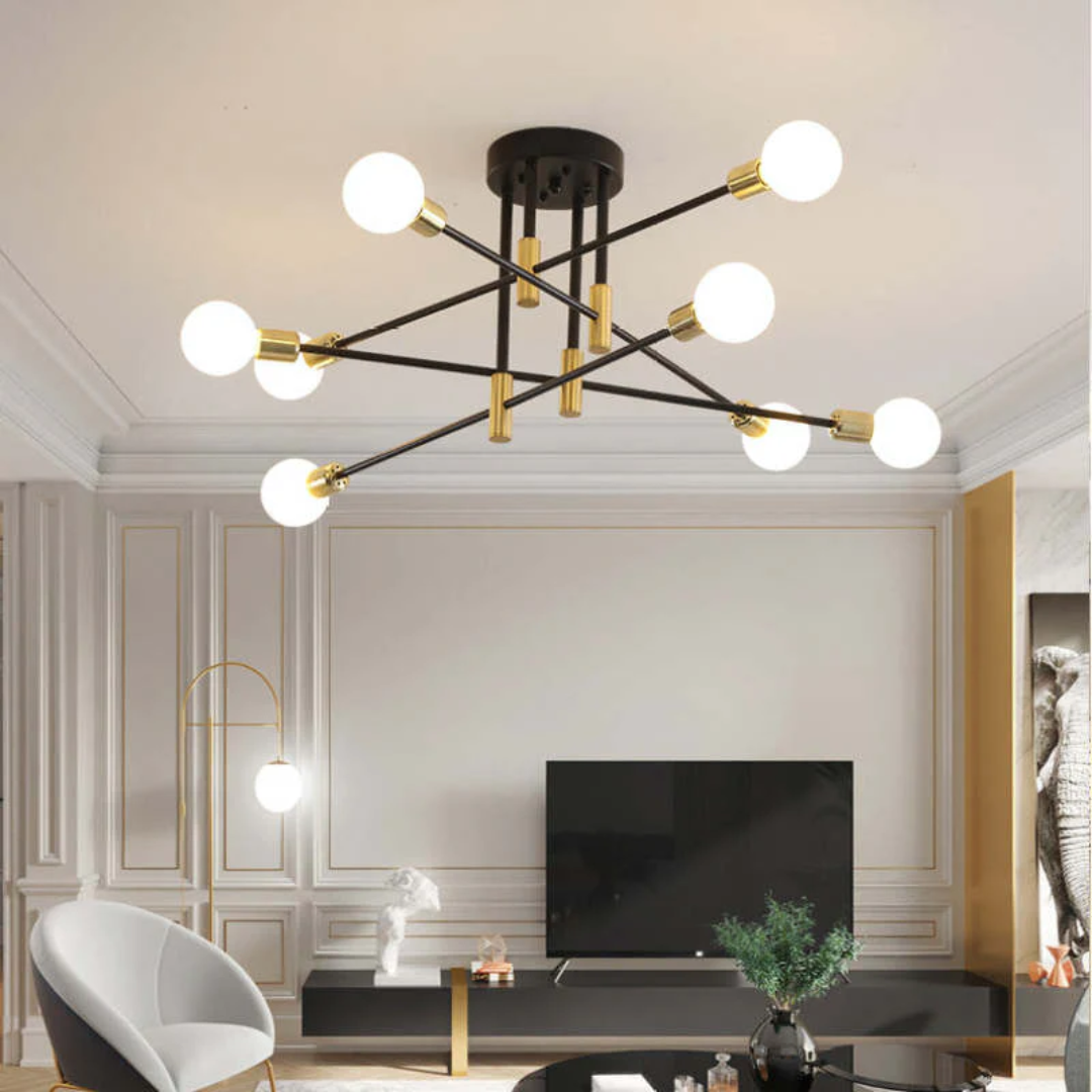 Modern Black and Gold LED Ceiling Light with 4, 6, or 8 Bulbs