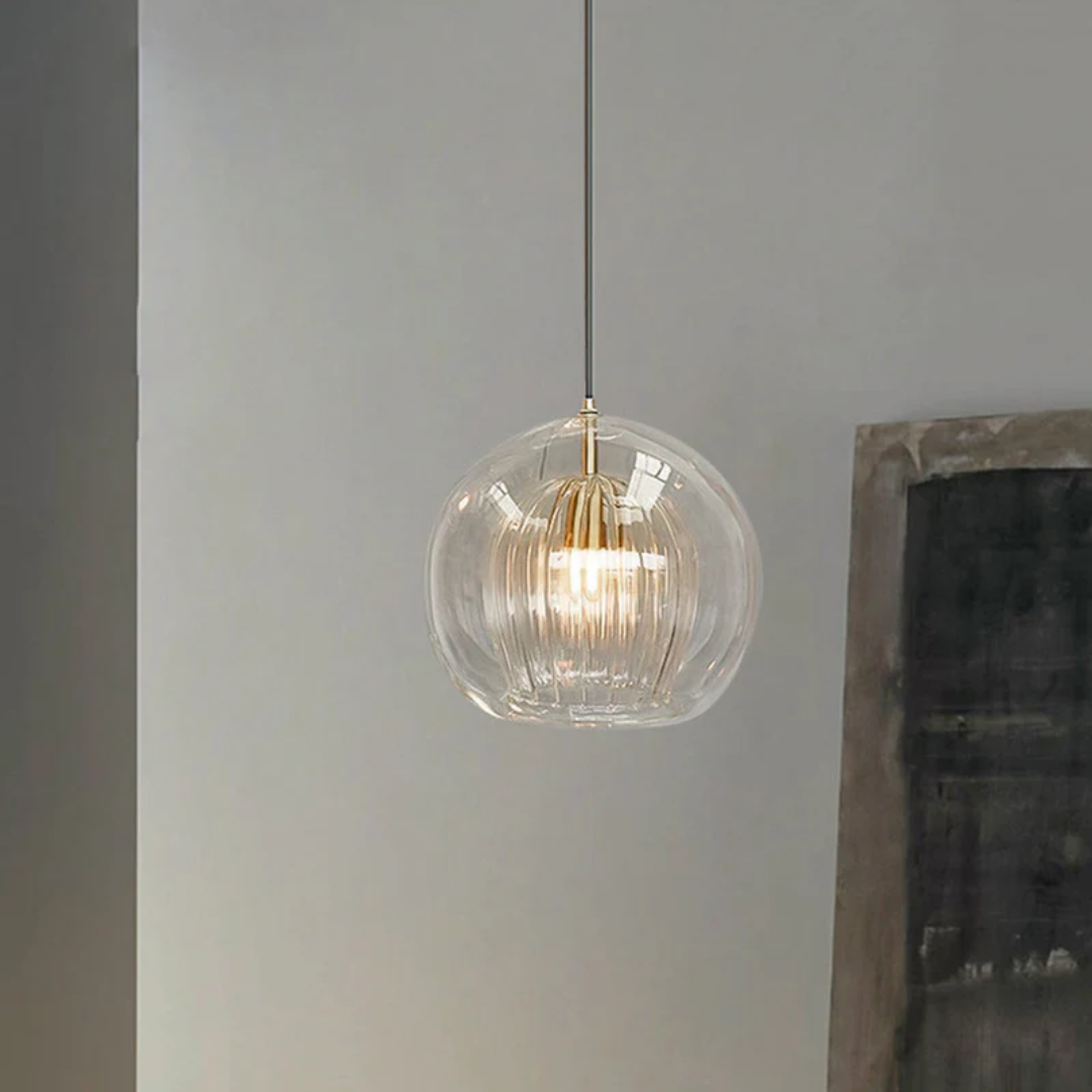 Modern Adjustable Spherical LED Pendant Light in Clear or Amber Glass