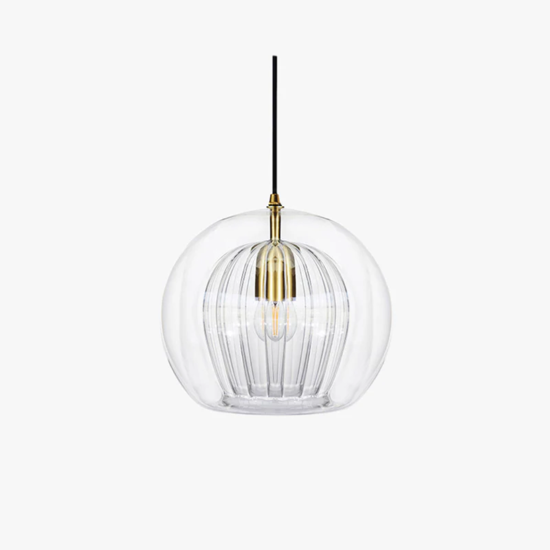 Modern Adjustable Spherical LED Pendant Light in Clear or Amber Glass