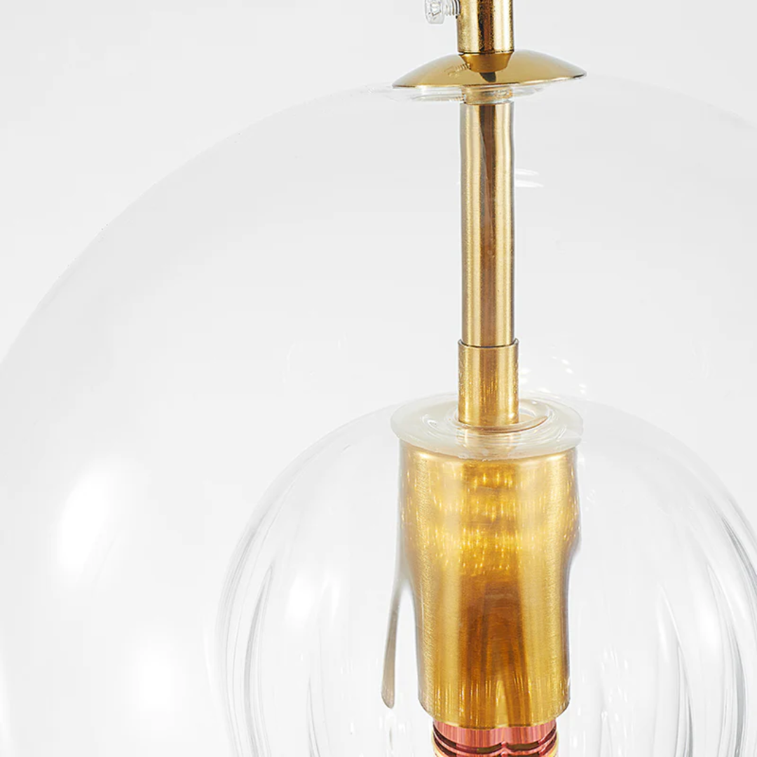 Modern Adjustable Spherical LED Pendant Light in Clear or Amber Glass