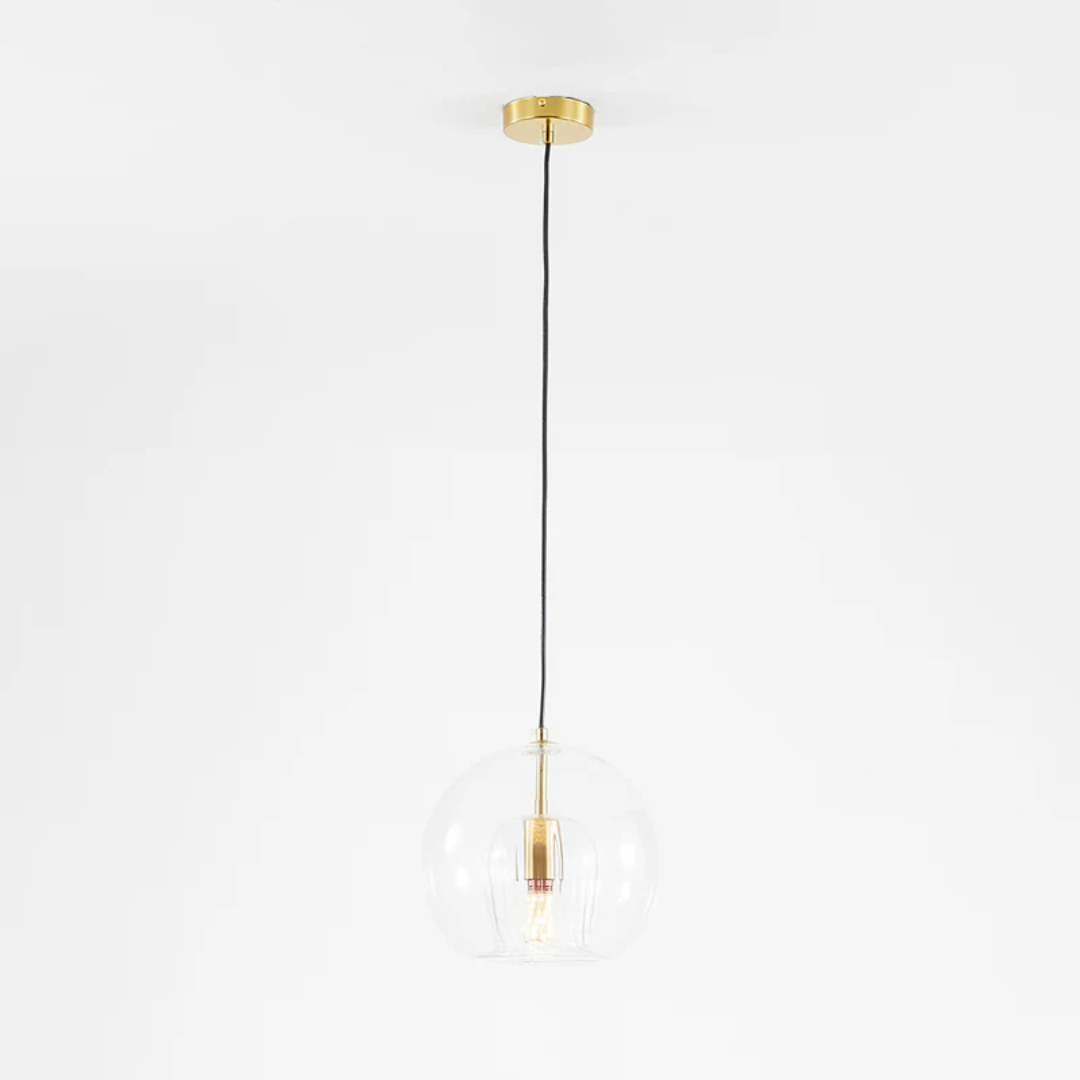 Modern Adjustable Spherical LED Pendant Light in Clear or Amber Glass