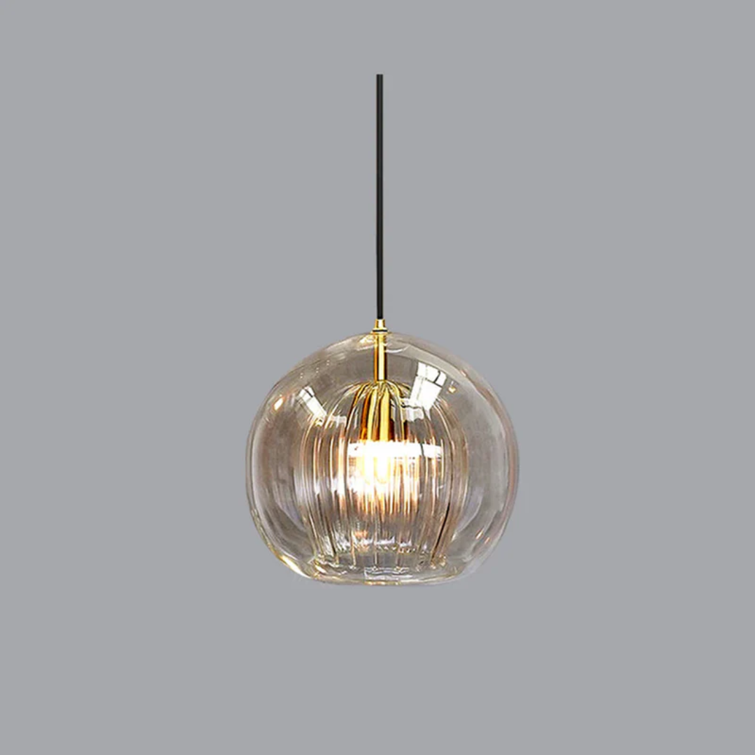 Modern Adjustable Spherical LED Pendant Light in Clear or Amber Glass