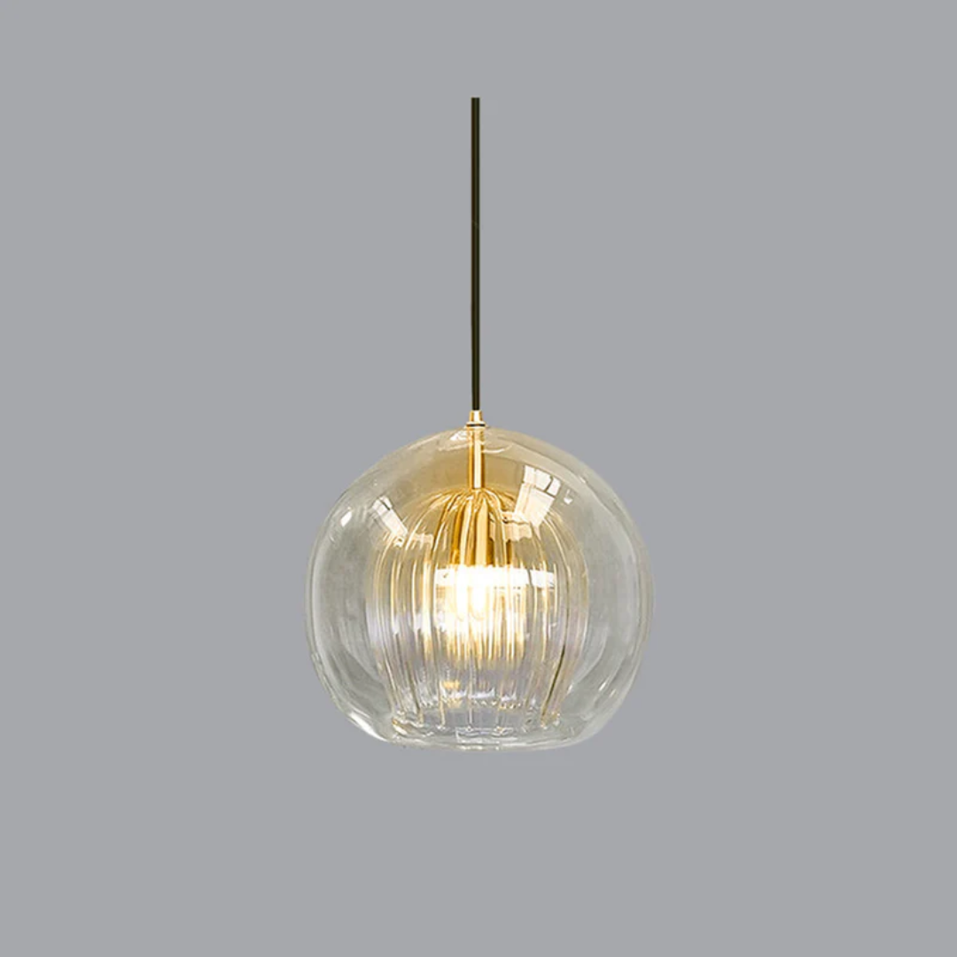 Modern Adjustable Spherical LED Pendant Light in Clear or Amber Glass