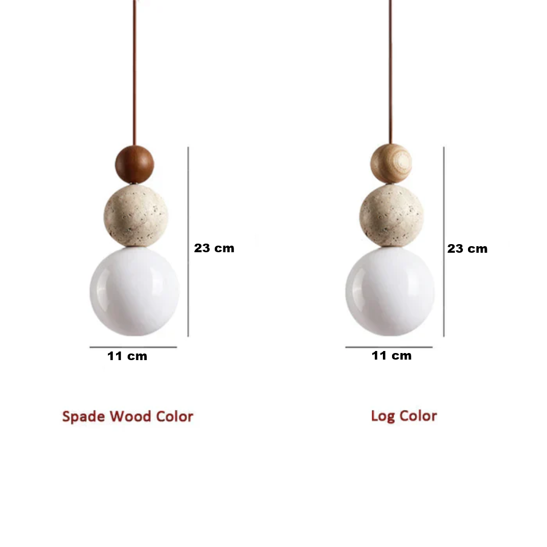 Modern Travertine and Mahogany Pendant Light Fixture