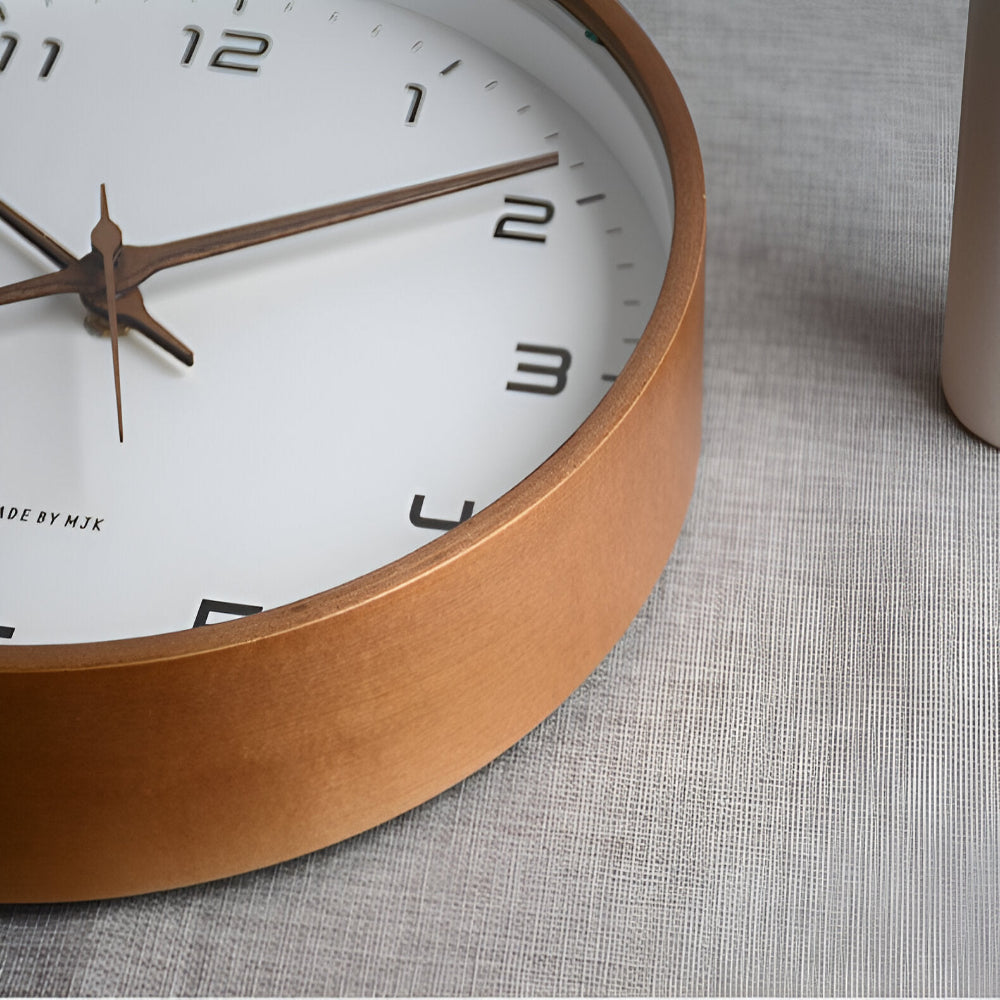Nordic-Style Silent Quartz Wall Clock with Wood-Look Frame