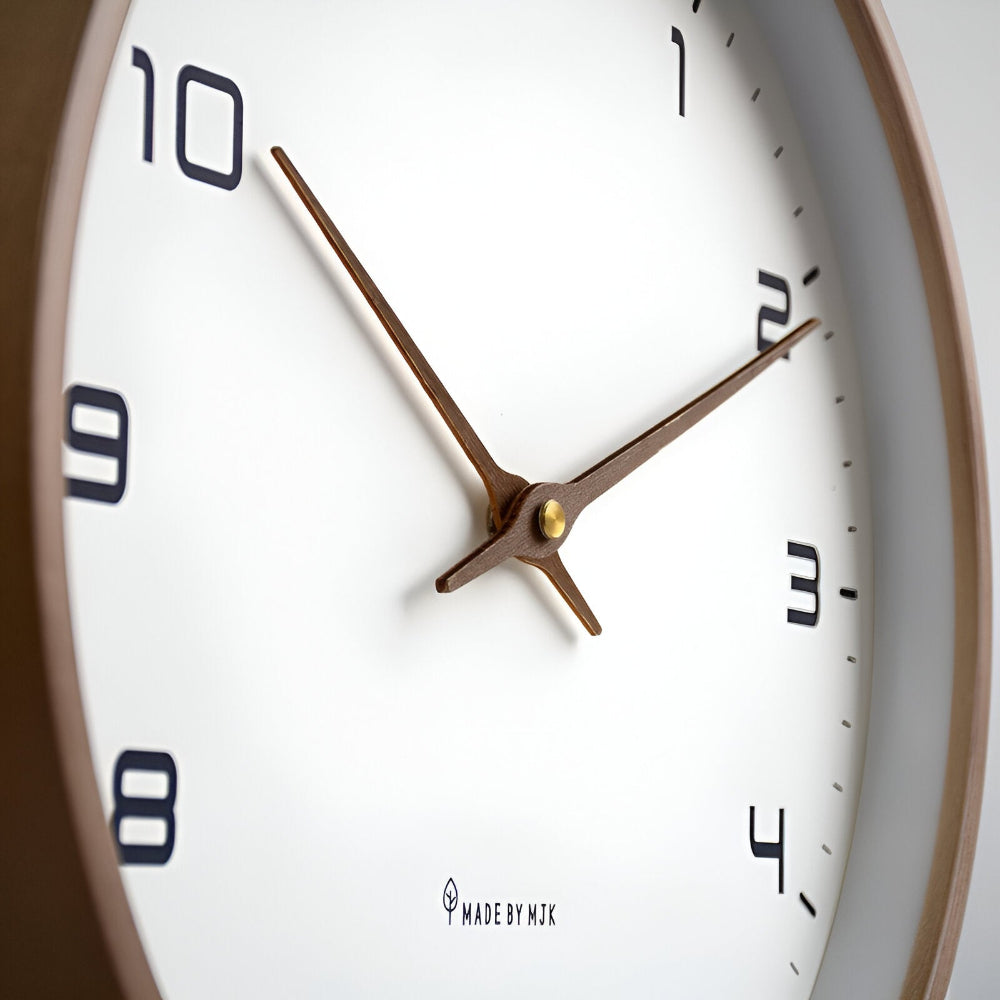 Nordic-Style Silent Quartz Wall Clock with Wood-Look Frame