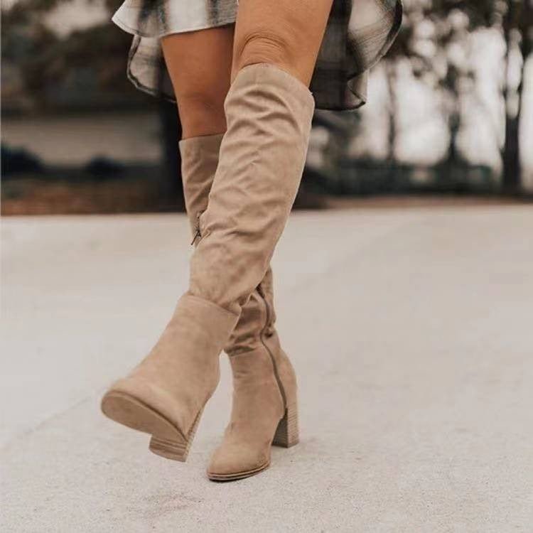 Knee-High Heeled Boots with Zipper and Non-Slip Sole