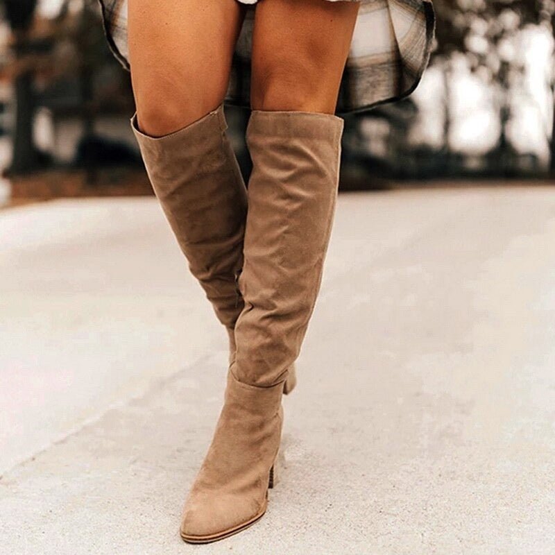 Knee-High Heeled Boots with Zipper and Non-Slip Sole