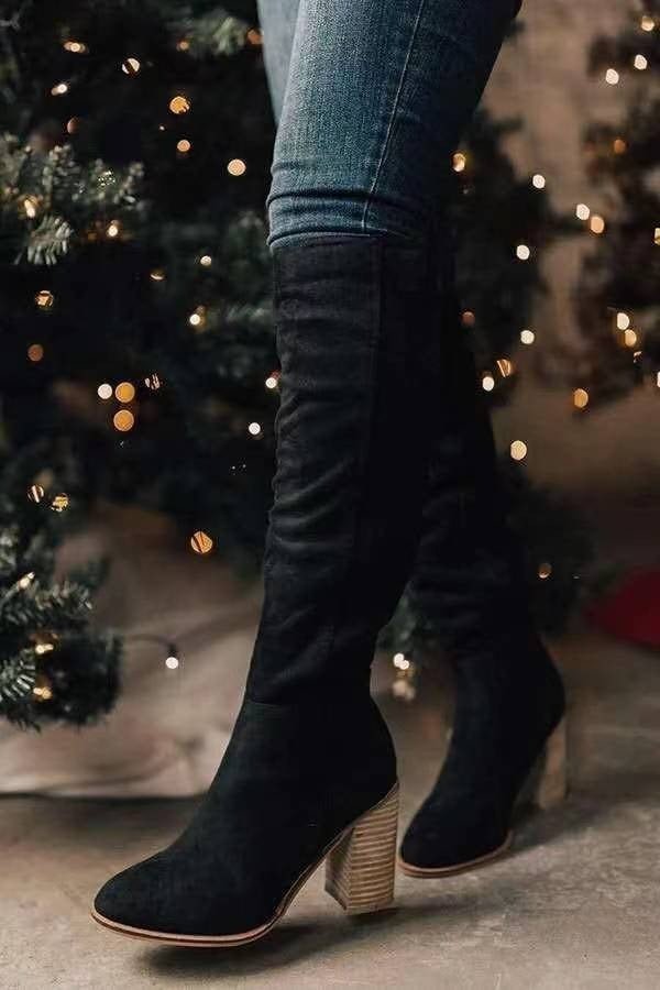 Knee-High Heeled Boots with Zipper and Non-Slip Sole