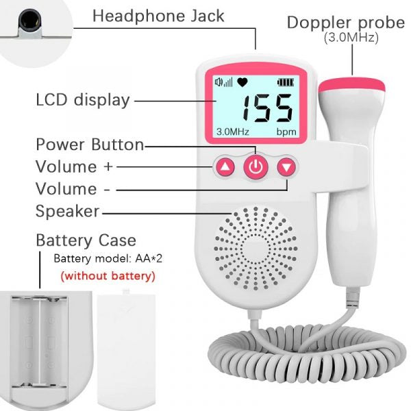 Fetal Doppler Heart Rate Monitor with LCD Display and Speaker