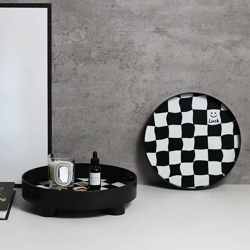 Monochrome Chessboard Plastic Storage Tray