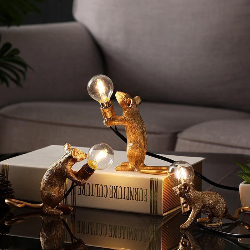 Gold and White Mouse Lamp - Unique Decorative Lighting for Home