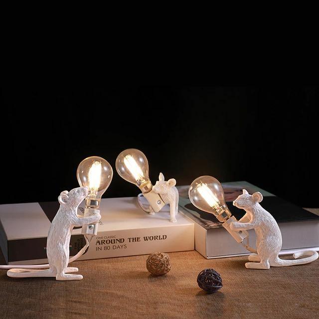 Gold and White Mouse Lamp - Unique Home Decor Accent