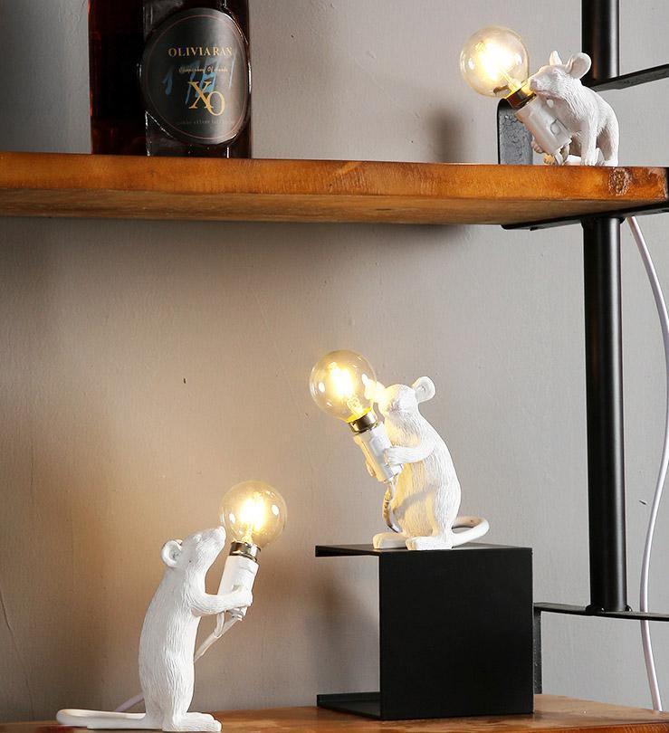 Gold and White Mouse Lamp - Unique Decorative Lighting for Home