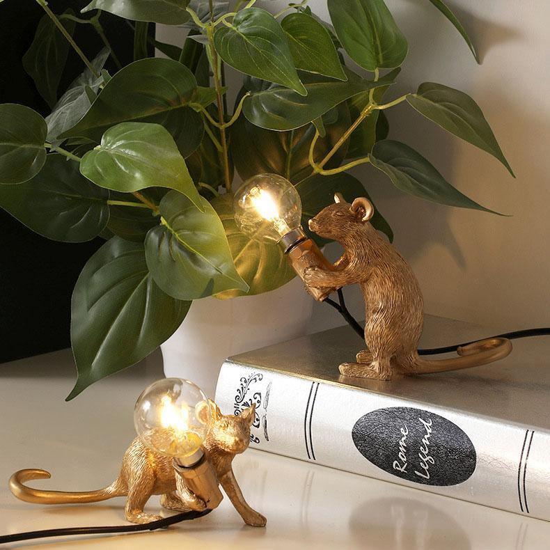 Gold and White Mouse Lamp - Unique Decorative Lighting for Home
