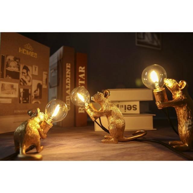 Gold and White Mouse Lamp - Unique Decorative Lighting for Home