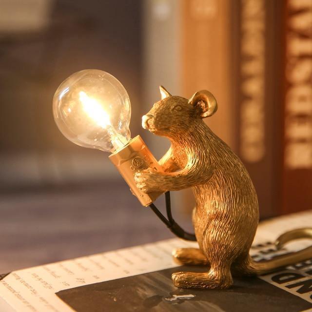 Gold and White Mouse Lamp - Unique Decorative Lighting for Home