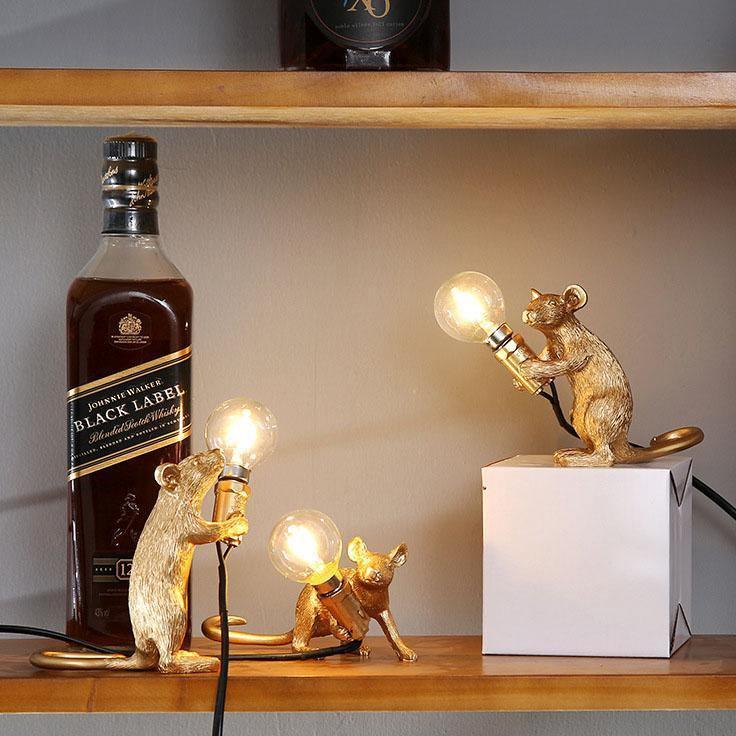 Gold and White Mouse Lamp - Unique Decorative Lighting for Home