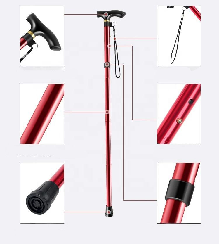 Foldable Adjustable Support Cane with Ergonomic Grip