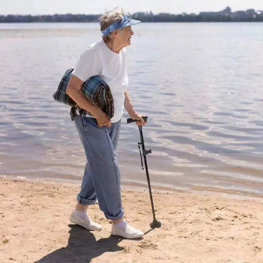 Adjustable LED Flashlight Walking Cane with Anti-Slip Tip and Emergency Alarm