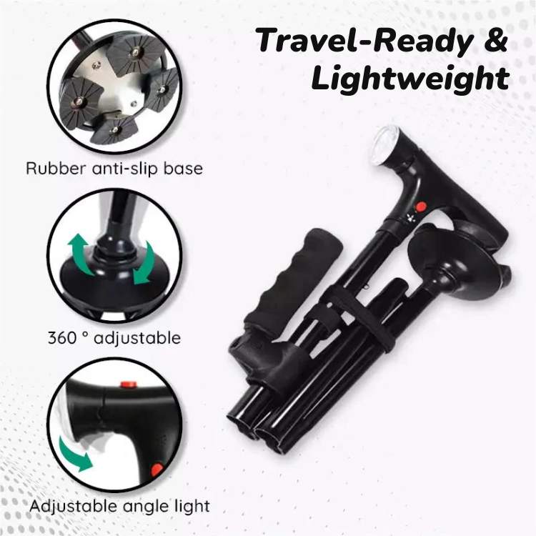 Adjustable LED Flashlight Walking Cane with Anti-Slip Tip and Emergency Alarm