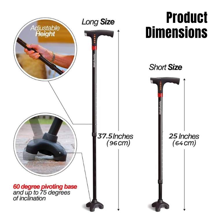 Adjustable LED Flashlight Walking Cane with Anti-Slip Tip and Emergency Alarm