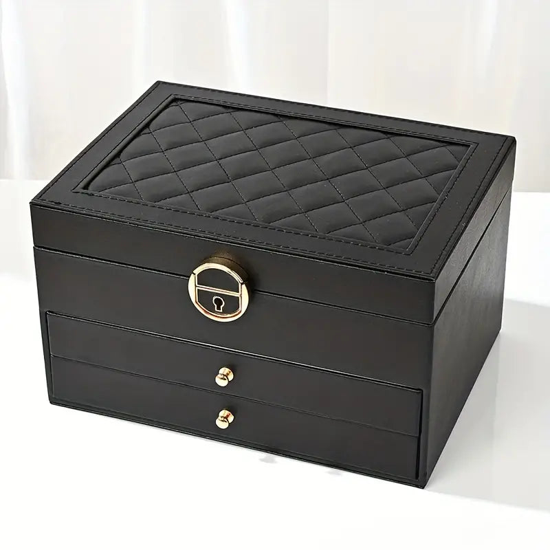 Multilayer Leather Jewellery Box with Soft Interior Lining