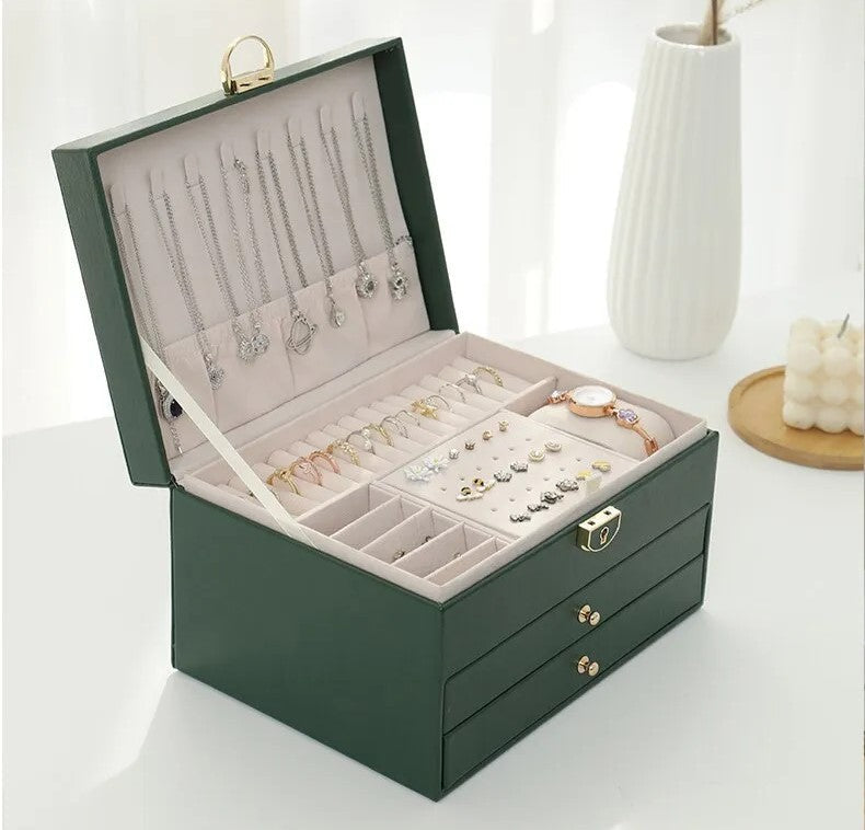 Multilayer Leather Jewellery Box with Soft Interior Lining