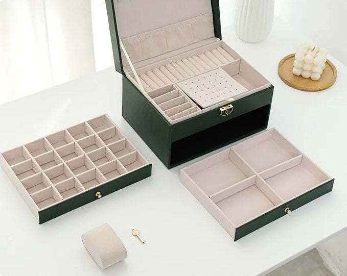 Multilayer Leather Jewellery Box with Soft Interior Lining