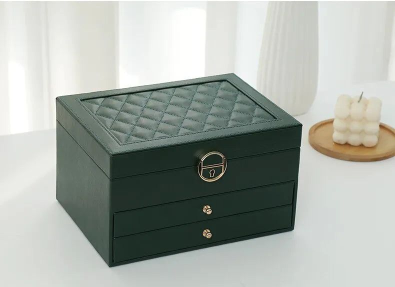 Multilayer Leather Jewellery Box with Soft Interior Lining