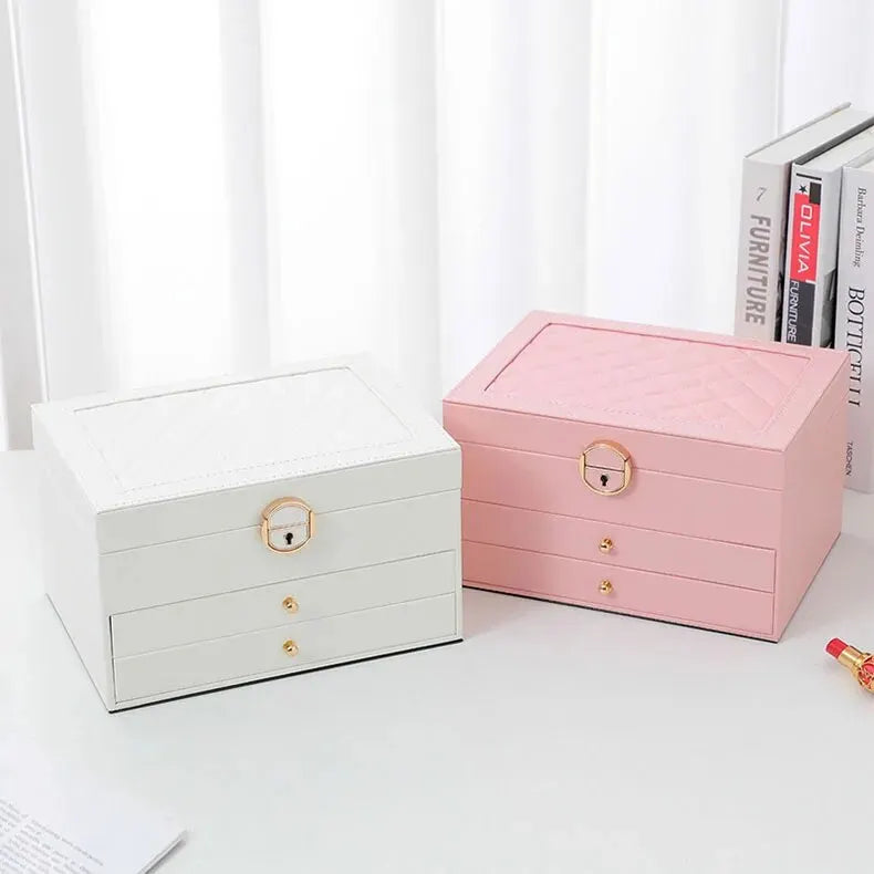 Multilayer Leather Jewellery Box with Soft Interior Lining