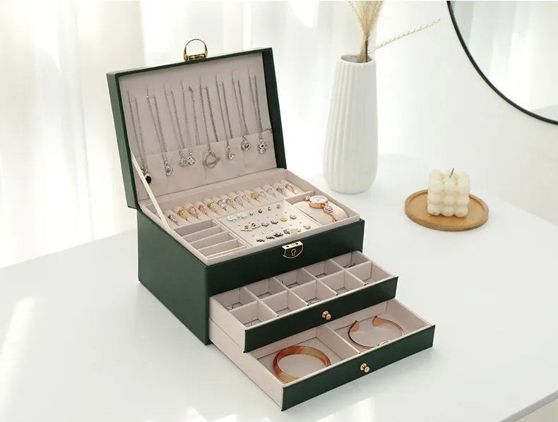 Multilayer Leather Jewellery Box with Soft Interior Lining