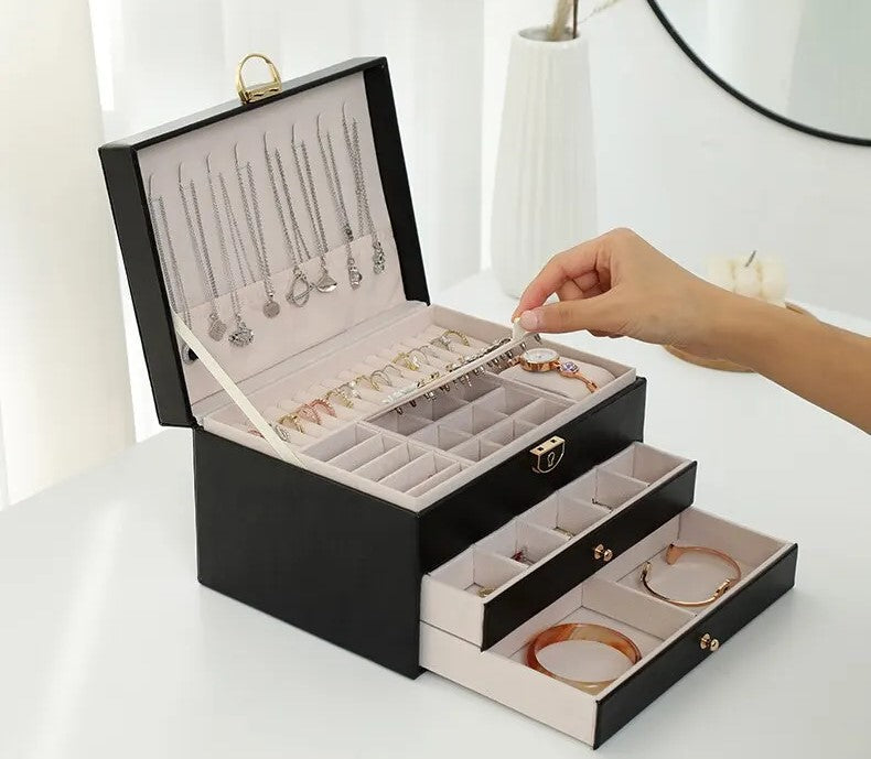 Multilayer Leather Jewellery Box with Soft Interior Lining
