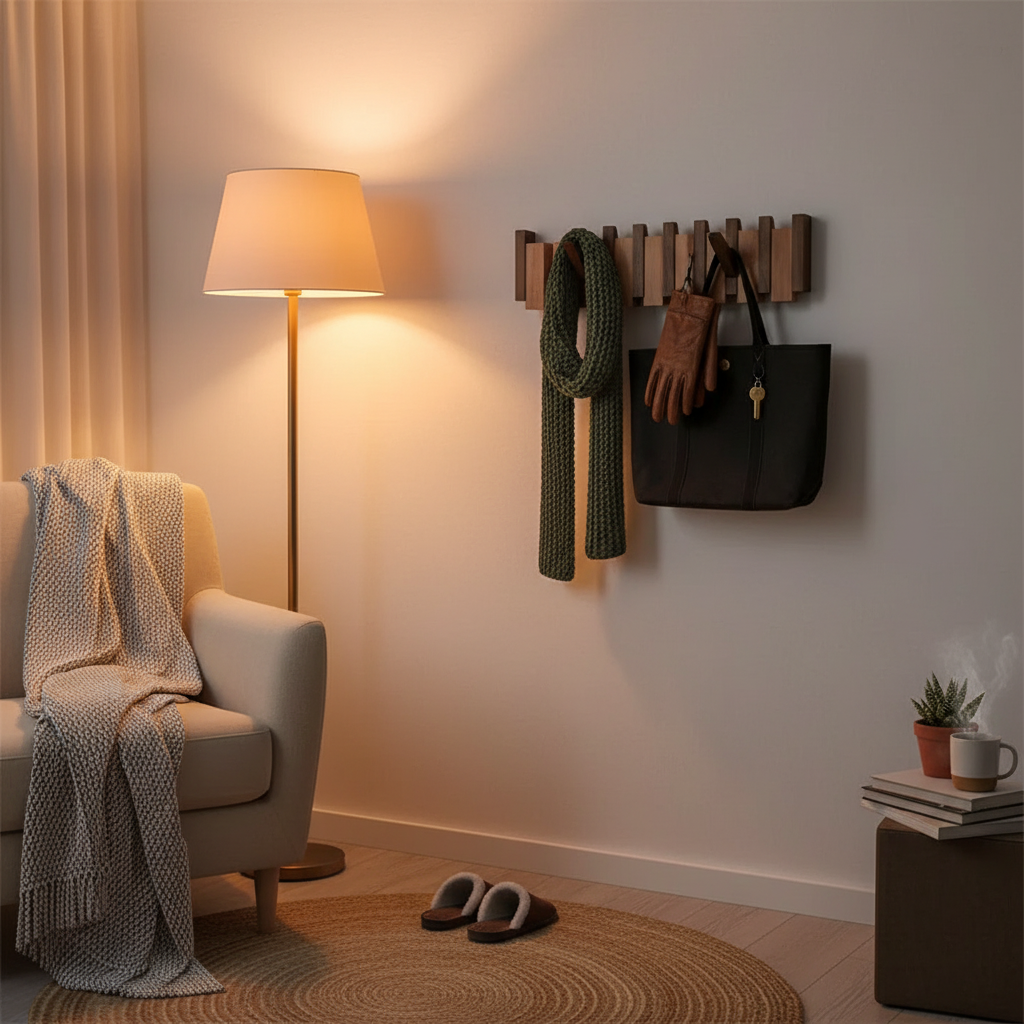 Wooden Piano Coat Rack with Hooks - Space-Saving Wall Organizer