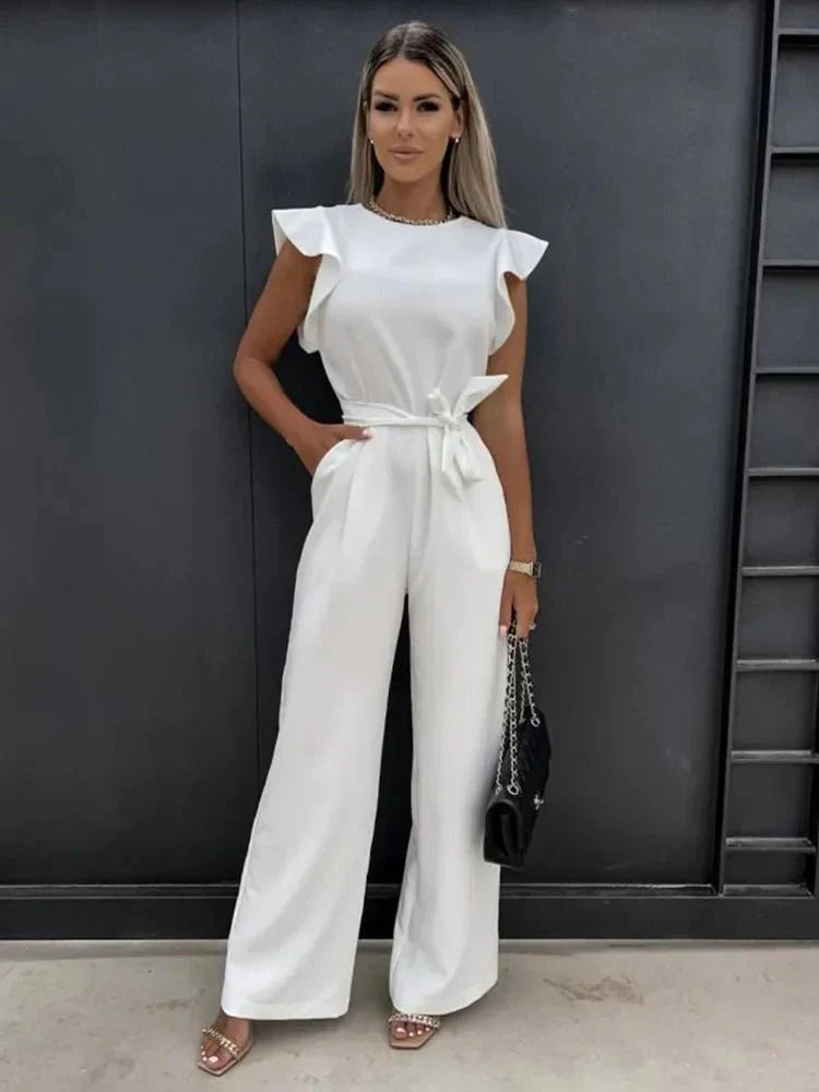 Elegant Women's Jumpsuit with Ruffle Sleeves