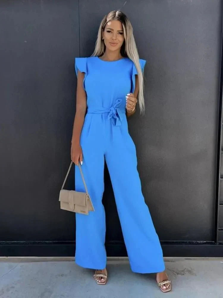 Elegant Women's Jumpsuit with Ruffle Sleeves