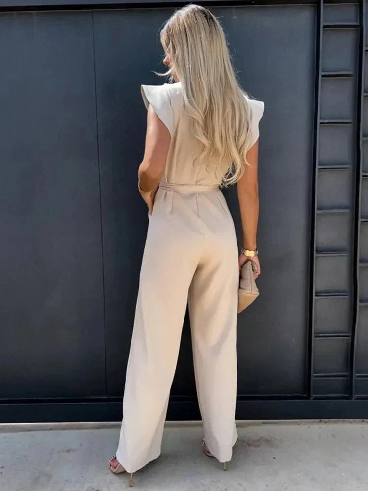 Elegant Women's Jumpsuit with Ruffle Sleeves