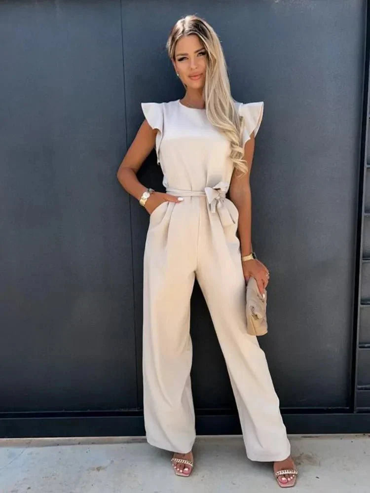 Elegant Women's Jumpsuit with Ruffle Sleeves