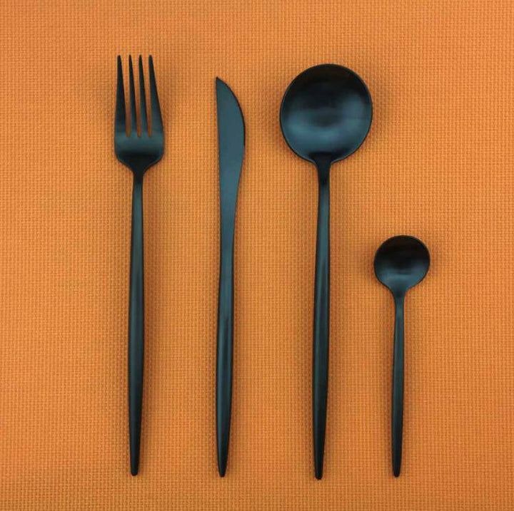 Black Stainless Steel Flatware Set - Modern 24 or 48-Piece Dining Utensils
