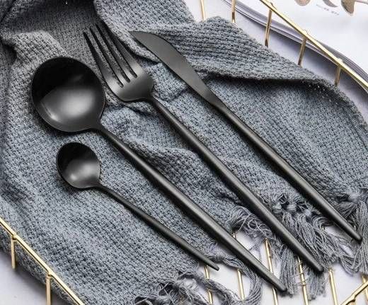 Black Stainless Steel Flatware Set - Modern 24 or 48-Piece Dining Utensils