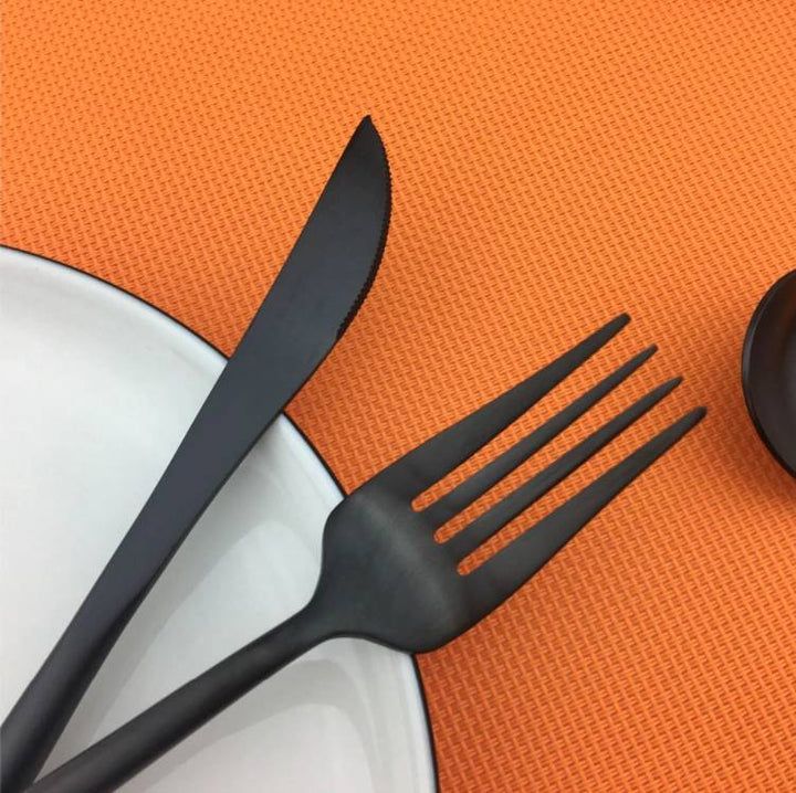 Black Stainless Steel Flatware Set - Modern 24 or 48-Piece Dining Utensils