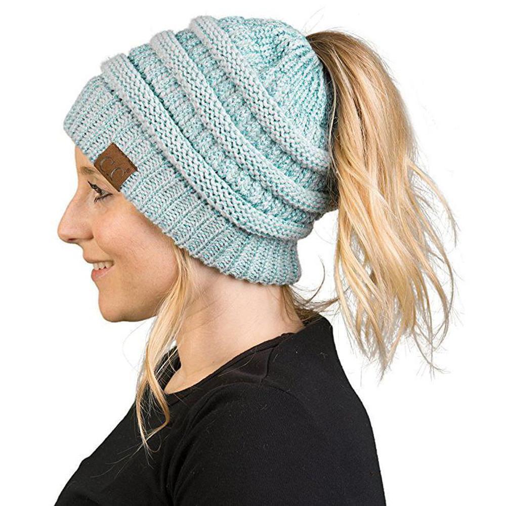 Ponytail Beanie Winter Hat for Long Hair