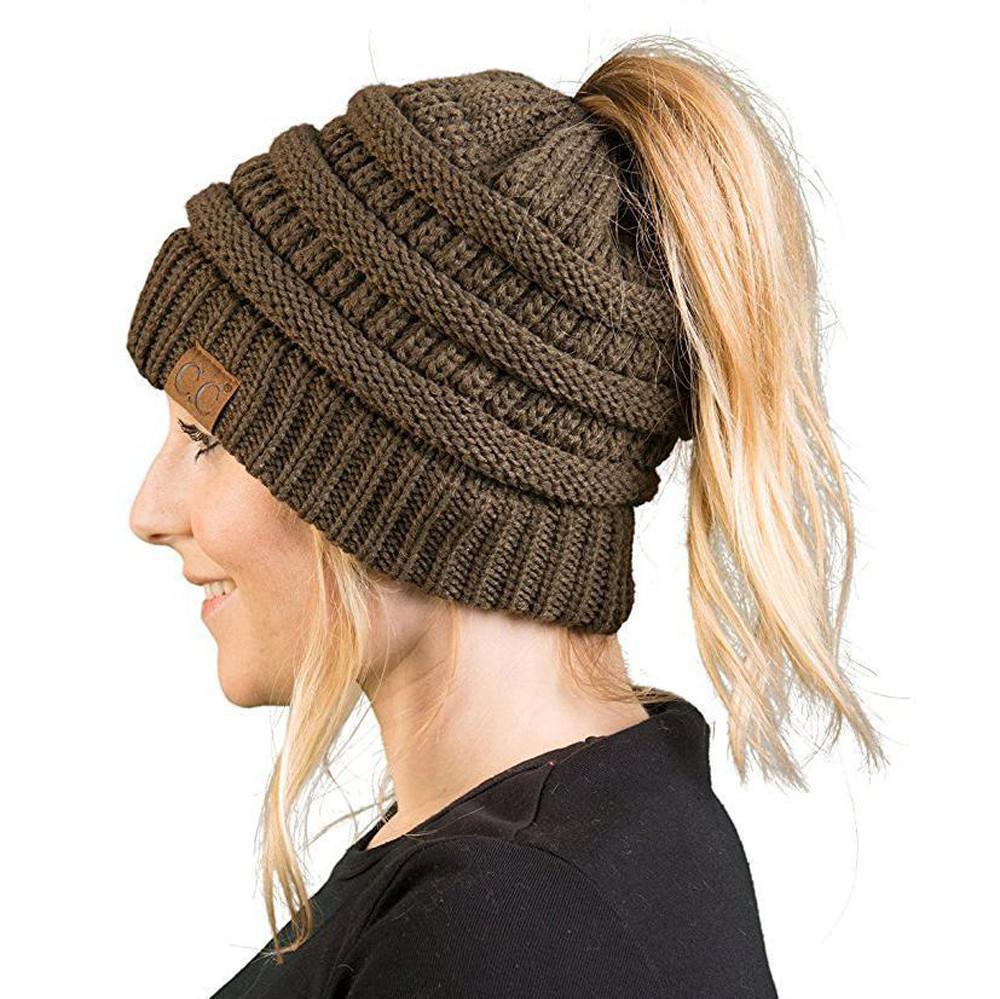 Ponytail Beanie Winter Hat for Long Hair