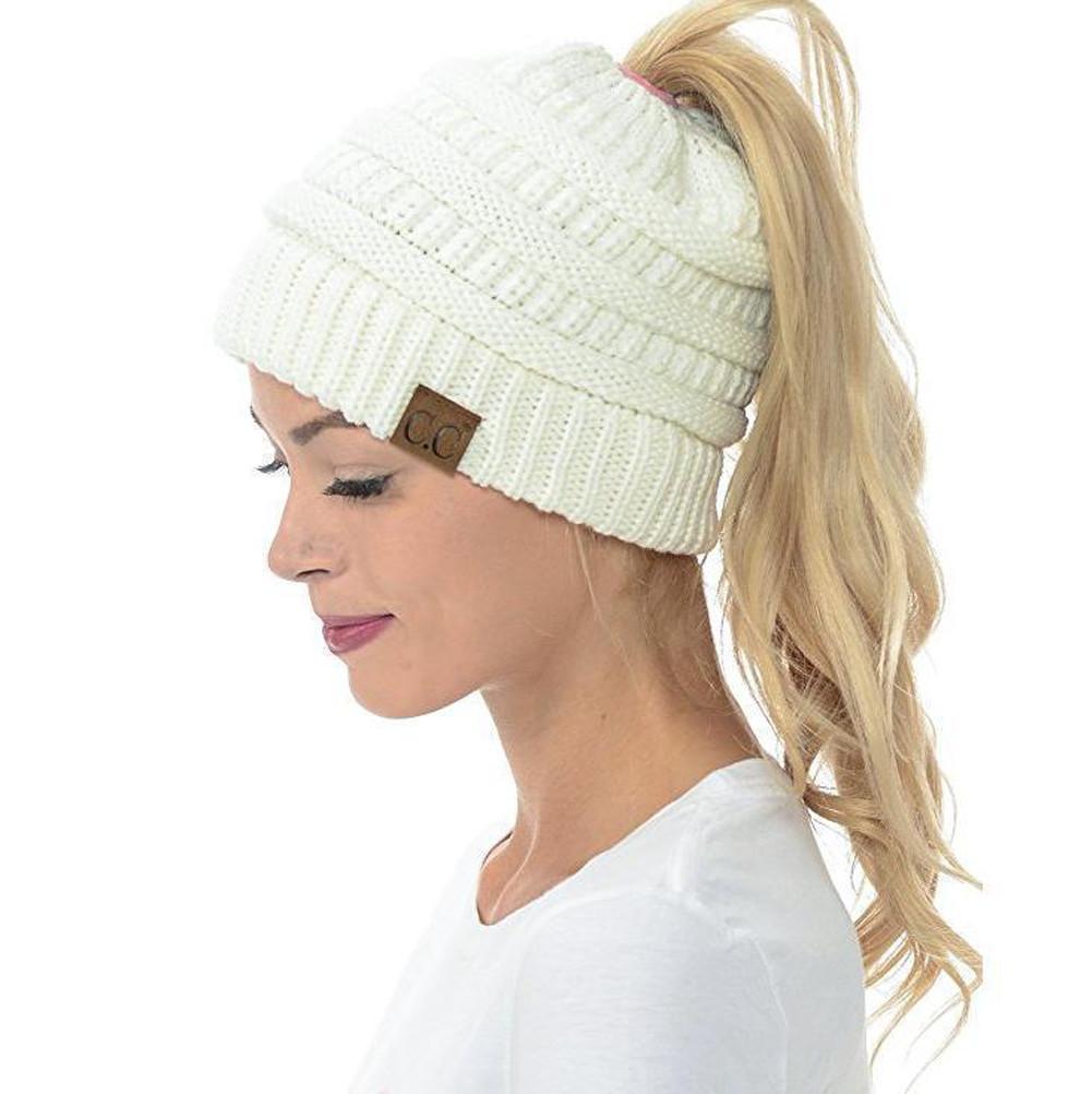 Ponytail Beanie Winter Hat for Long Hair