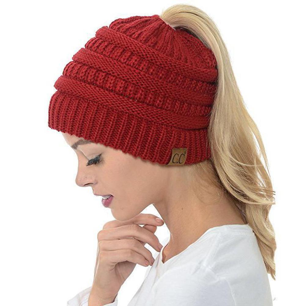Ponytail Beanie Winter Hat for Long Hair