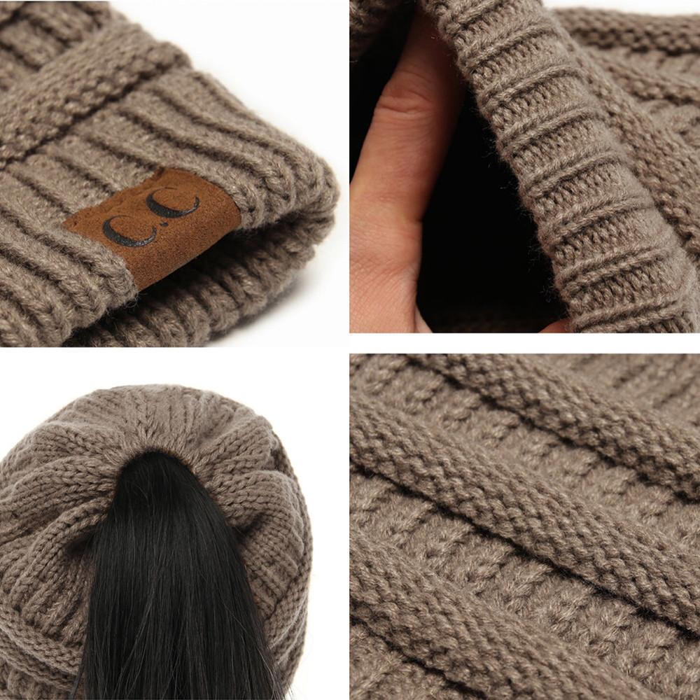 Ponytail Beanie Winter Hat for Long Hair