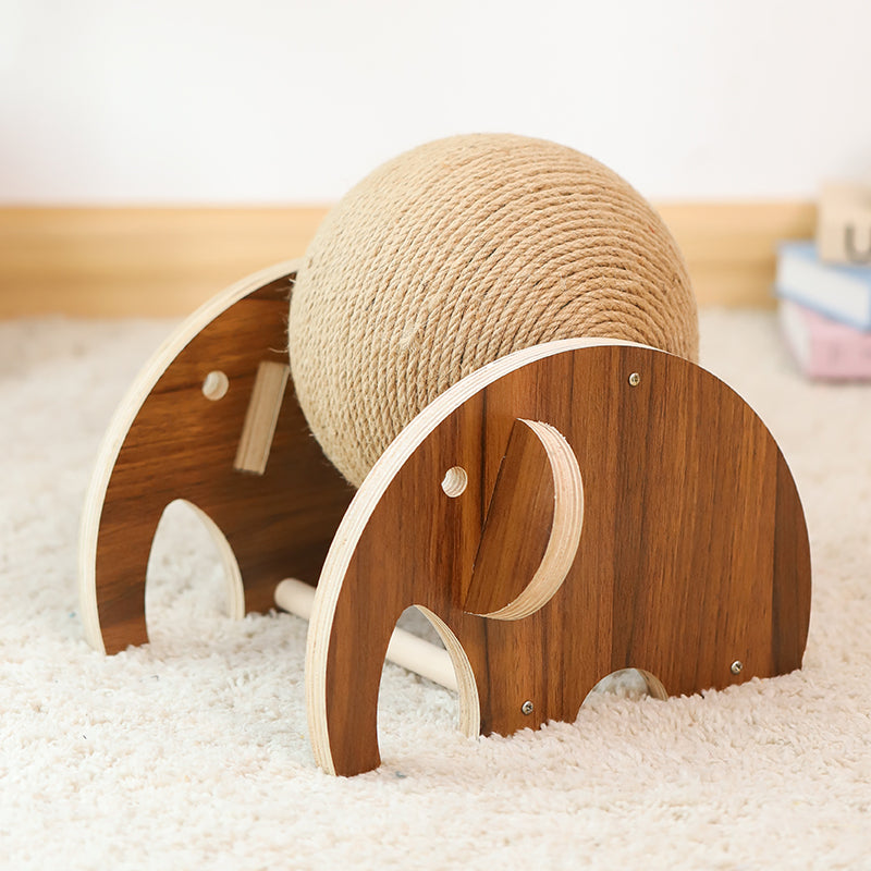Wooden Cat Scratching Post with Sisal Rope and Play Balls