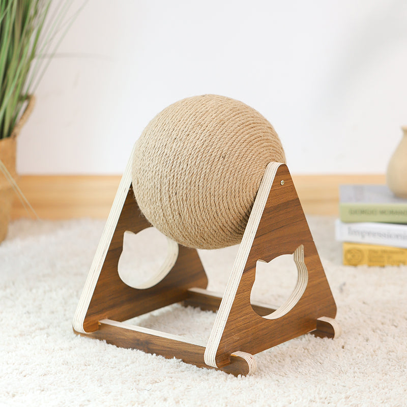 Wooden Cat Scratching Post with Sisal Rope and Play Balls