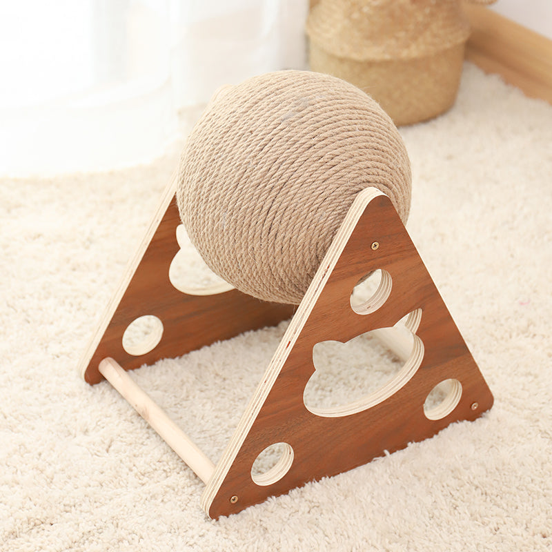 Wooden Cat Scratching Post with Sisal Rope and Play Balls