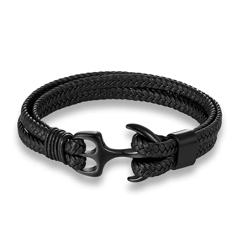 Nautical Anchor Leather Bracelet for Men